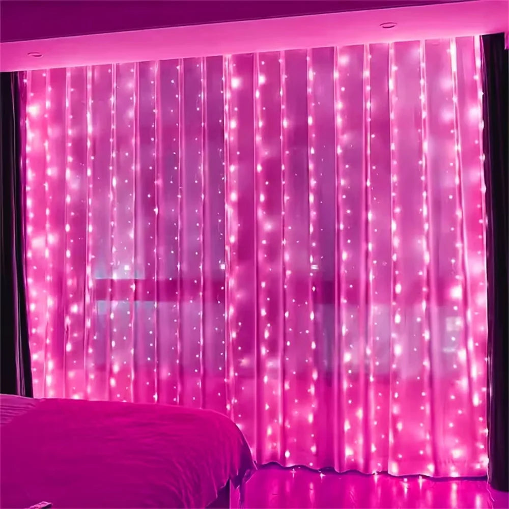 Battery Power LED Fairy Curtain Light String Ramadan Home Decoration 2026 Valentine's Day Eid Mubarak Bedroom Outdoor Decoration
