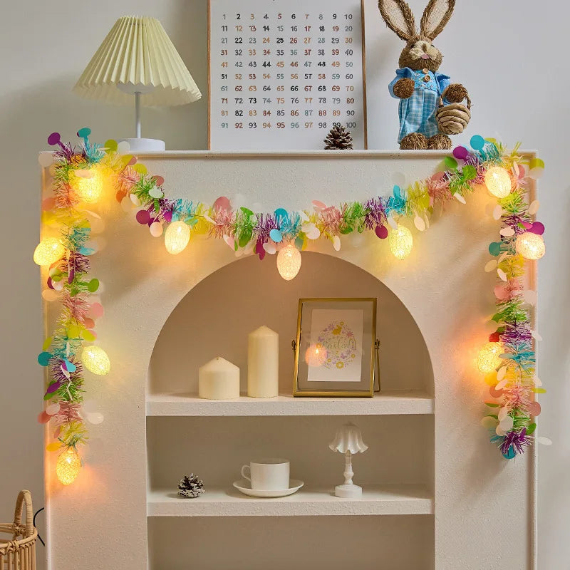 2M Spring Easter Garlands with Eggs LED Light String DIY Wreath Decora for Home Party Easter Birthday Kids Gift Hanging Ornament