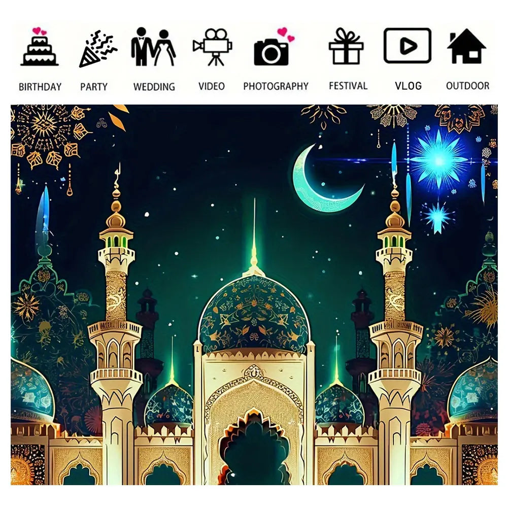 Eid Mubarak Backdrop Eid Mubarak Banner Moon Star Castle Eid Mubarak Background Islamic Eid Mubarak Ornament for Photography