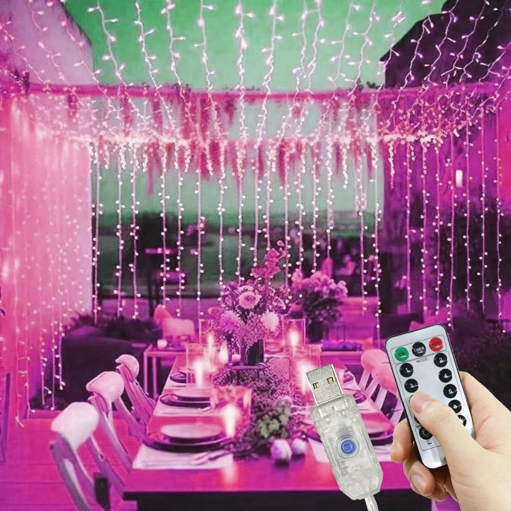 6/3M LED Curtain Lights 8 Lighting Modes Valentine's Day Ramadan Decorations for Home Wedding Party Eid Mubarak Fairy Light