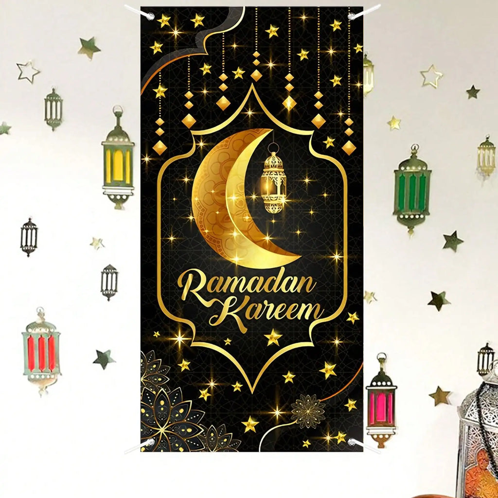 1pc Ramadan Eid Mubarak Decoration Hanging Flag，for Eid Al-Fitr Party DIY Home Door Hanging Backdrops Decor Flag