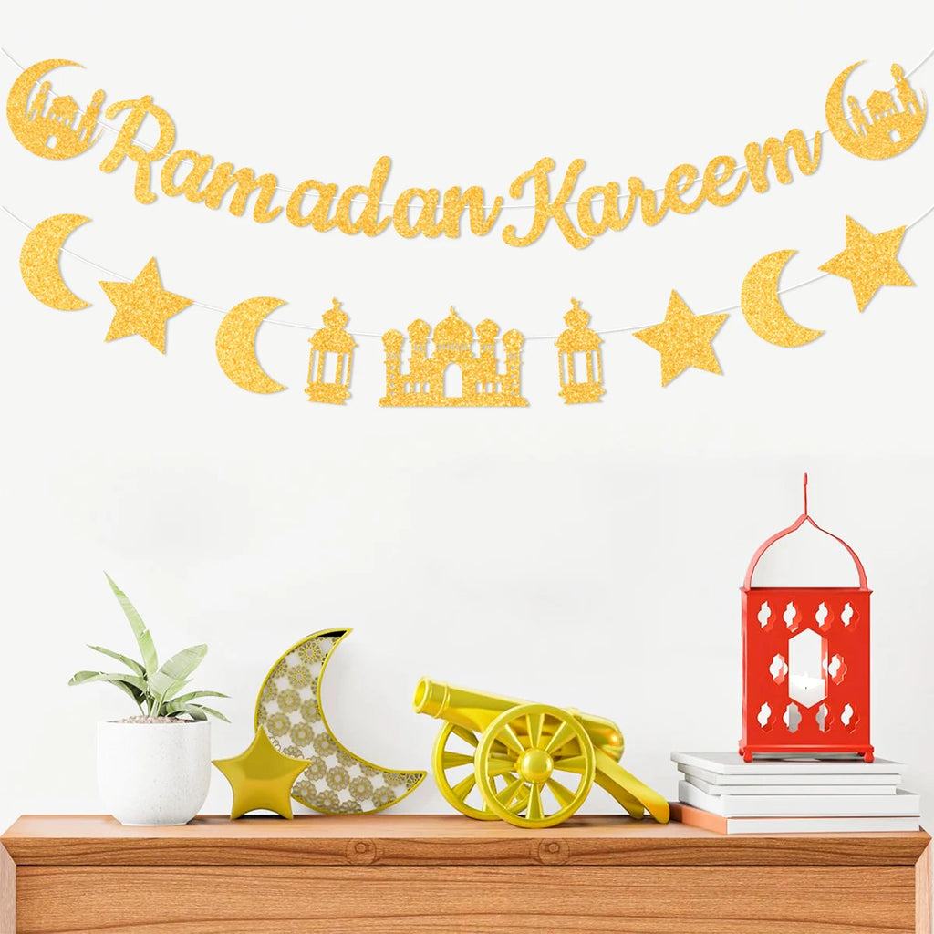 Eid Mubarak Ramadan kareem Banner Pull The Flag Eid Ramadan Decor For Home 2025 Ramadan Muslim Islamic Party Decor Supplies