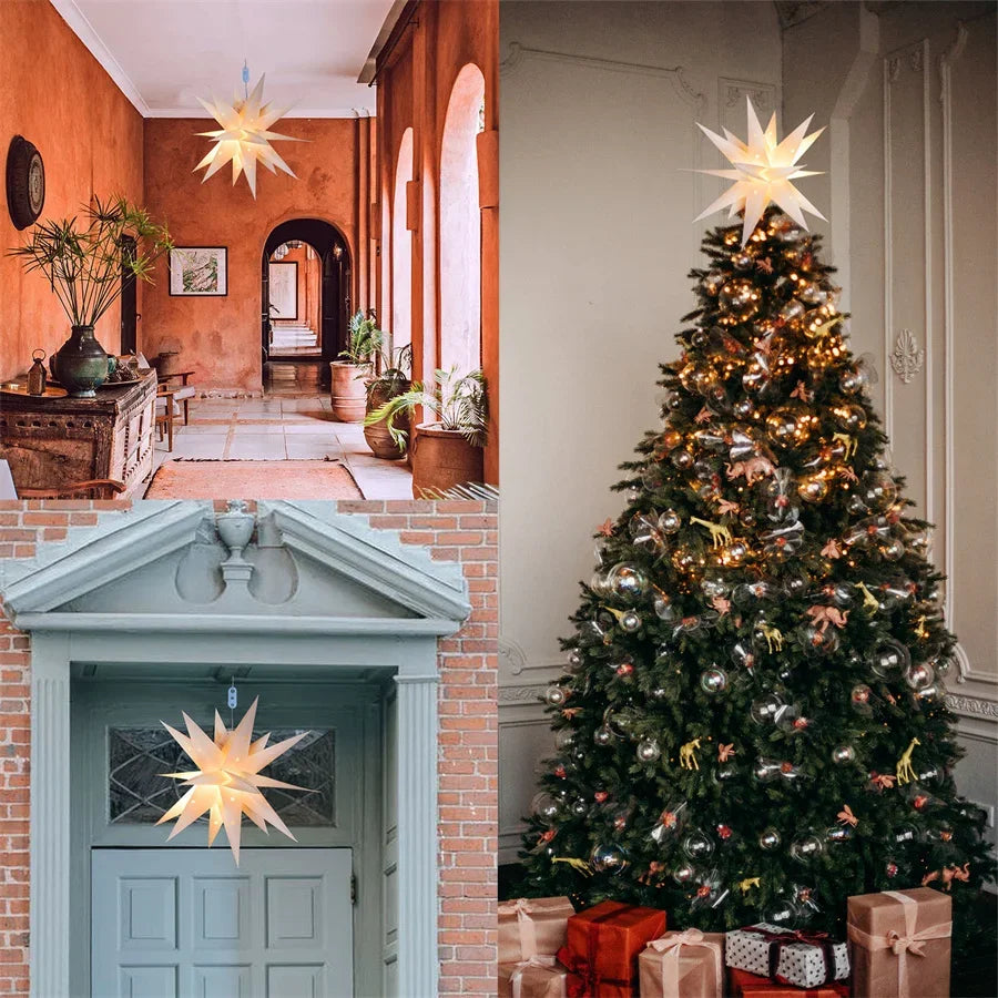 35/45/58CM Christmas Moravian Star Light Moravian Tree Top 3D LED Hanging Star Lantern Fairy Light For Holiday Wedding Decor