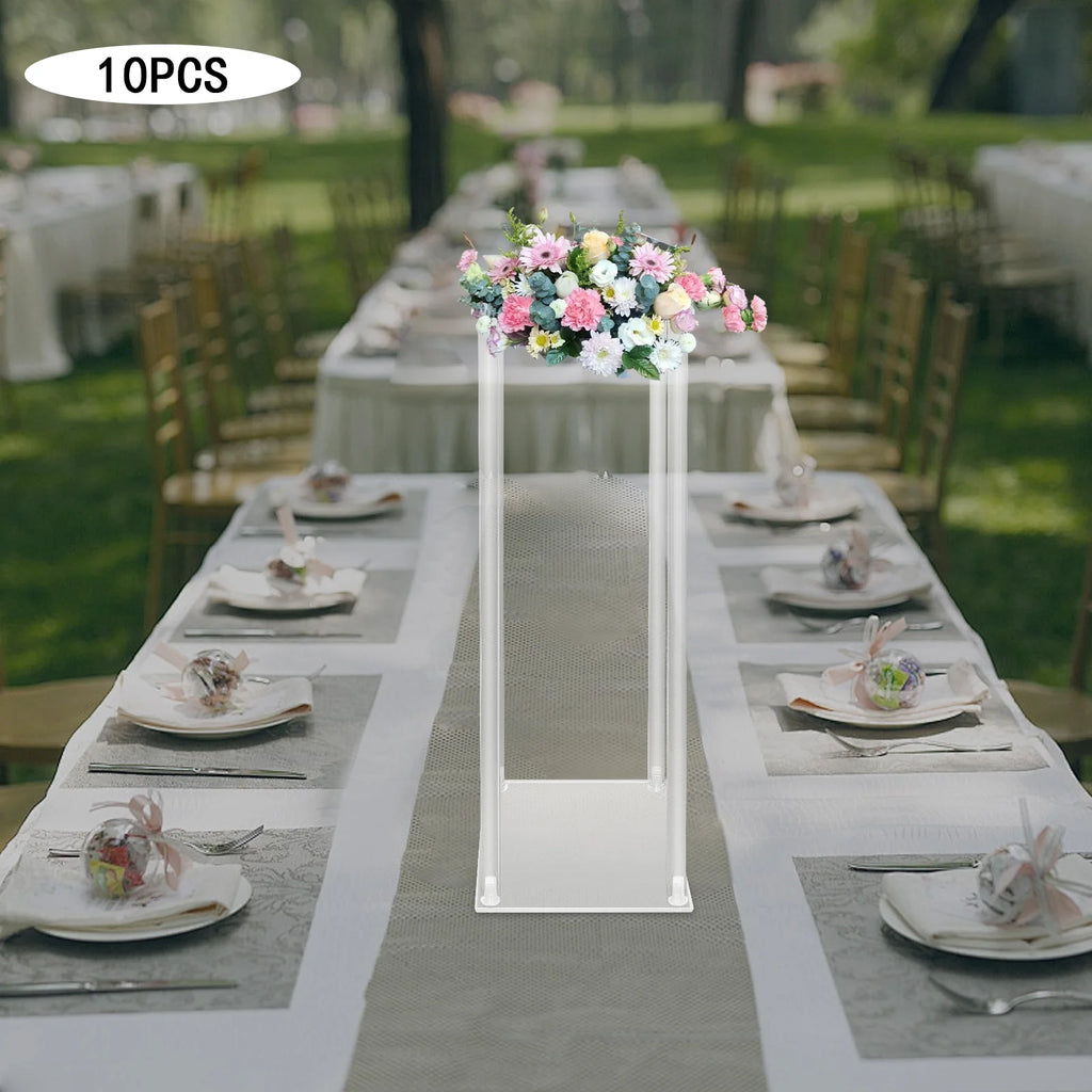 10Pcs Acrylic Vase Wedding Flower Stands Set, 23.6"H Clear Column Rack Geometric Display Stand for Home Party Wedding Decor