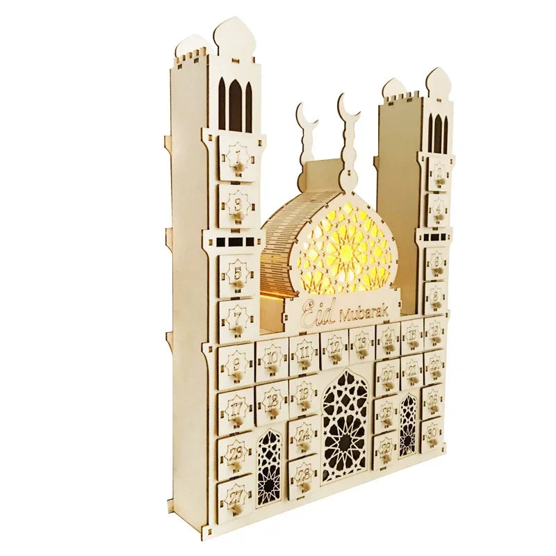 Ramadan Kareem Countdown Calendrier Wooden Eid Mubarak Ornament Drawer Ramadan Decorations for Home Eid Al Adha Party Decor 2025