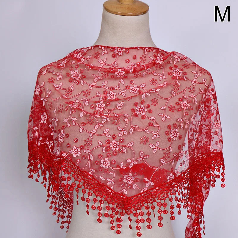 Women Lace Scarf for Church Tassel Triangle Scarf Sheer Floral Scarves Church Prayer Shawl Spanish Mantilla Lace Bufanda Mujer