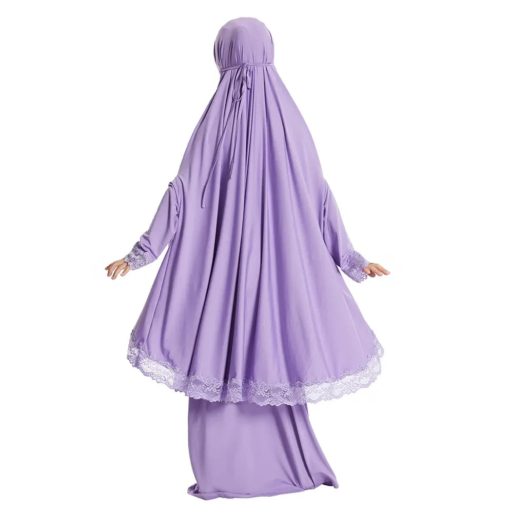 Muslim Kids Girls Hijab Dress Ramadan Khimar Skirt Set Overhead Eid Prayer Garment Burqa Abaya Robe Kaftan Hooded Gown