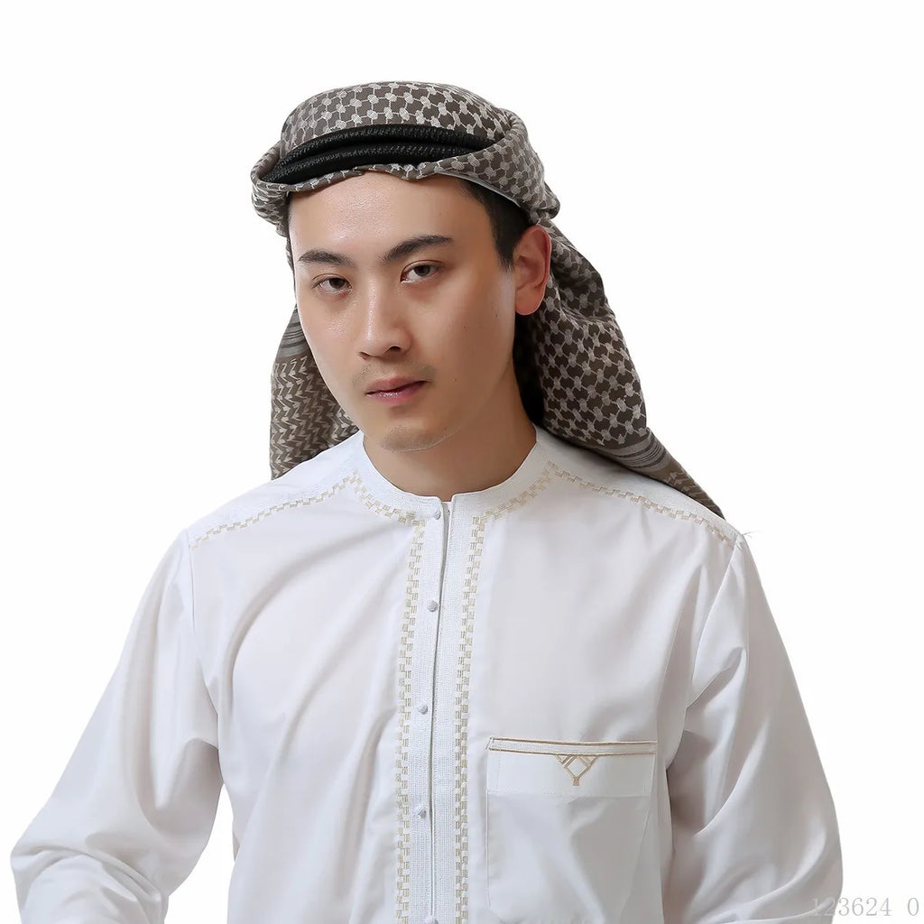 Men Muslim Head Scarf Saudi Arab Dubai Traditional Islamic Clothing Male Headscarf Hijab Plaid Turban Shemagh Gutra Prayer Wear