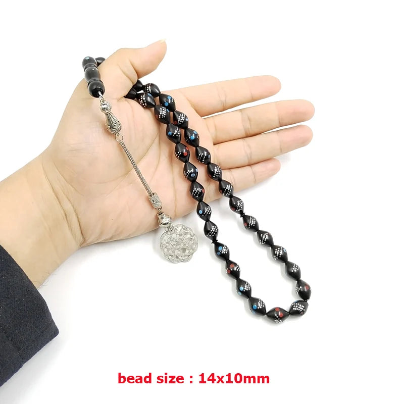 Tasbih Natural kuka Wood Inlaid metal muslim Misbaha prayer beads handmade subha islamic Rosary bead arabic fashion