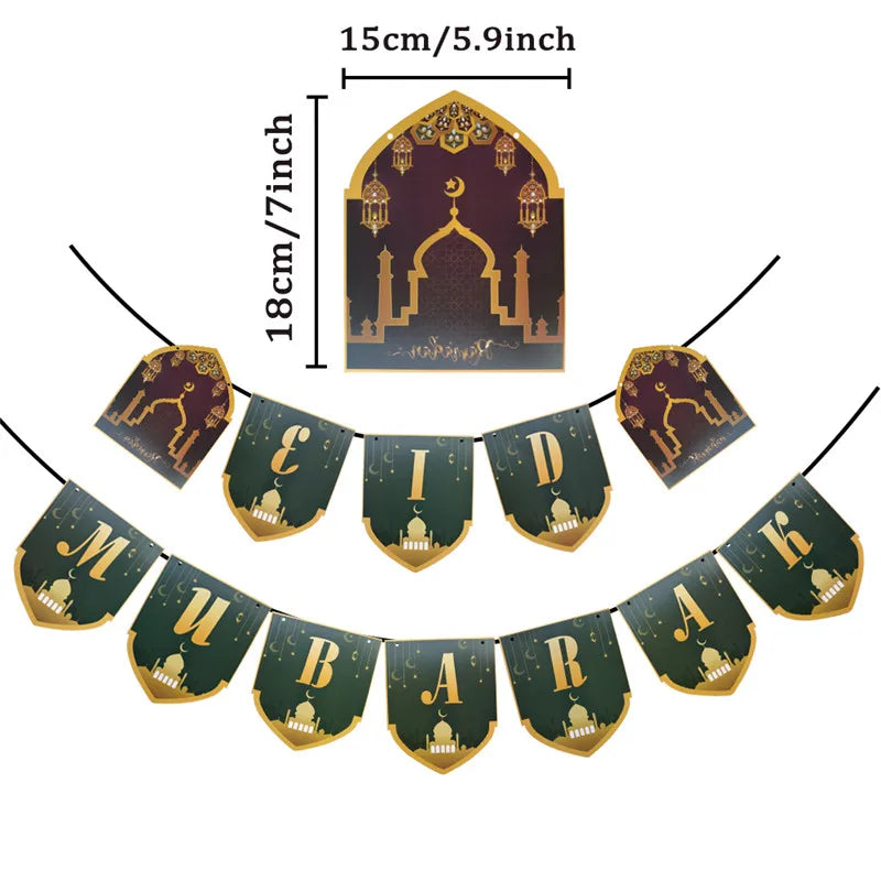 1set eid mubarak bunting banner Eid Al-Fitr Party home decorations ramadan party supplies eid party Hanging Ornament