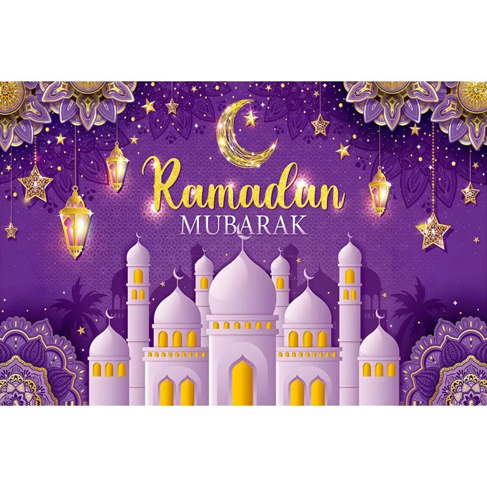 Eid Mubarak Backdrop Ramadan Kareem Islam Mosque Muslim Moon Lantern Eid Al-fitr Family Party Decor Banner Photo Background