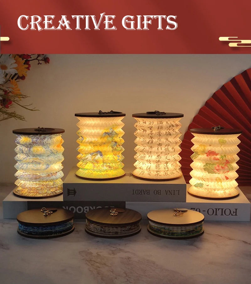 Lantern Night Light USB Portable Foldable Book Lamp Creative Gift For Bedroom Study Room Japanese-Style Decor LED Table Light