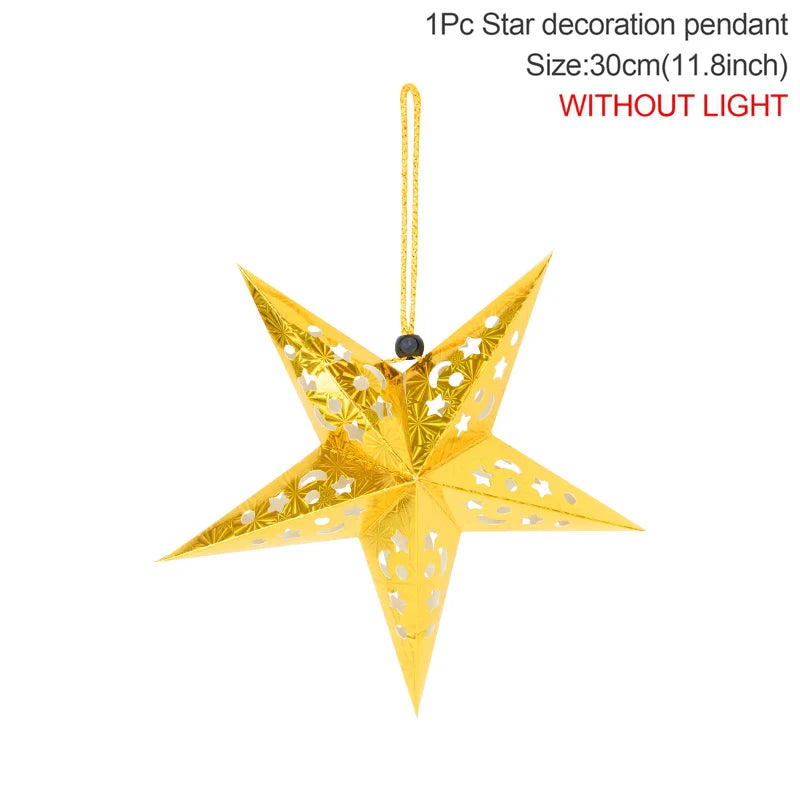 Eid Mubarak Decoration Hollow Star Hanging Pendant Ramadan Kareem LED Light Lantern 2025 Islamic Muslim Party Supplies Birthday