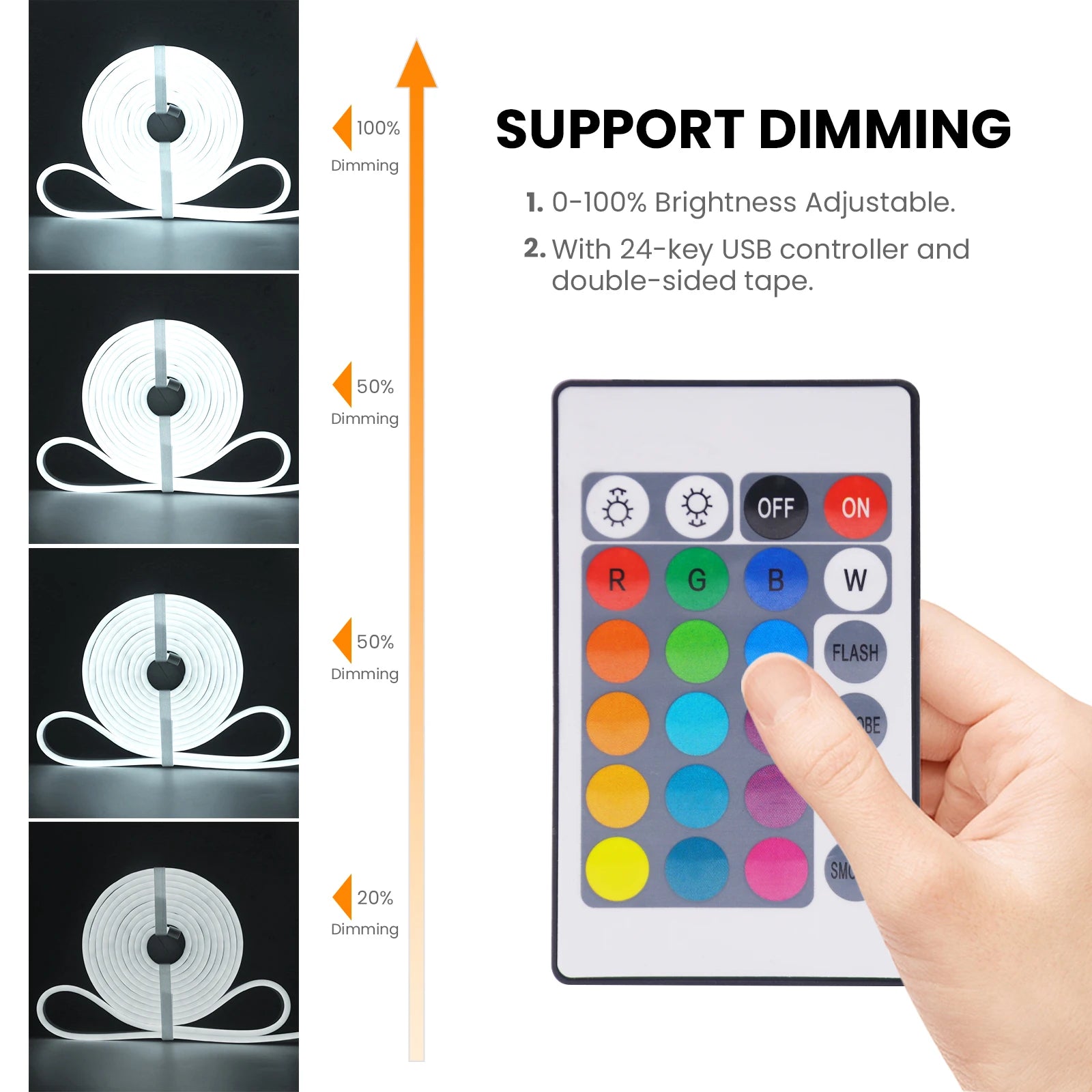 5V RGB Neon Strip Light 1M 2M 3M 5M USB Waterproof Flexible Ribbon Adhesive Tape Neon Lights With Remote Control For Home Decor