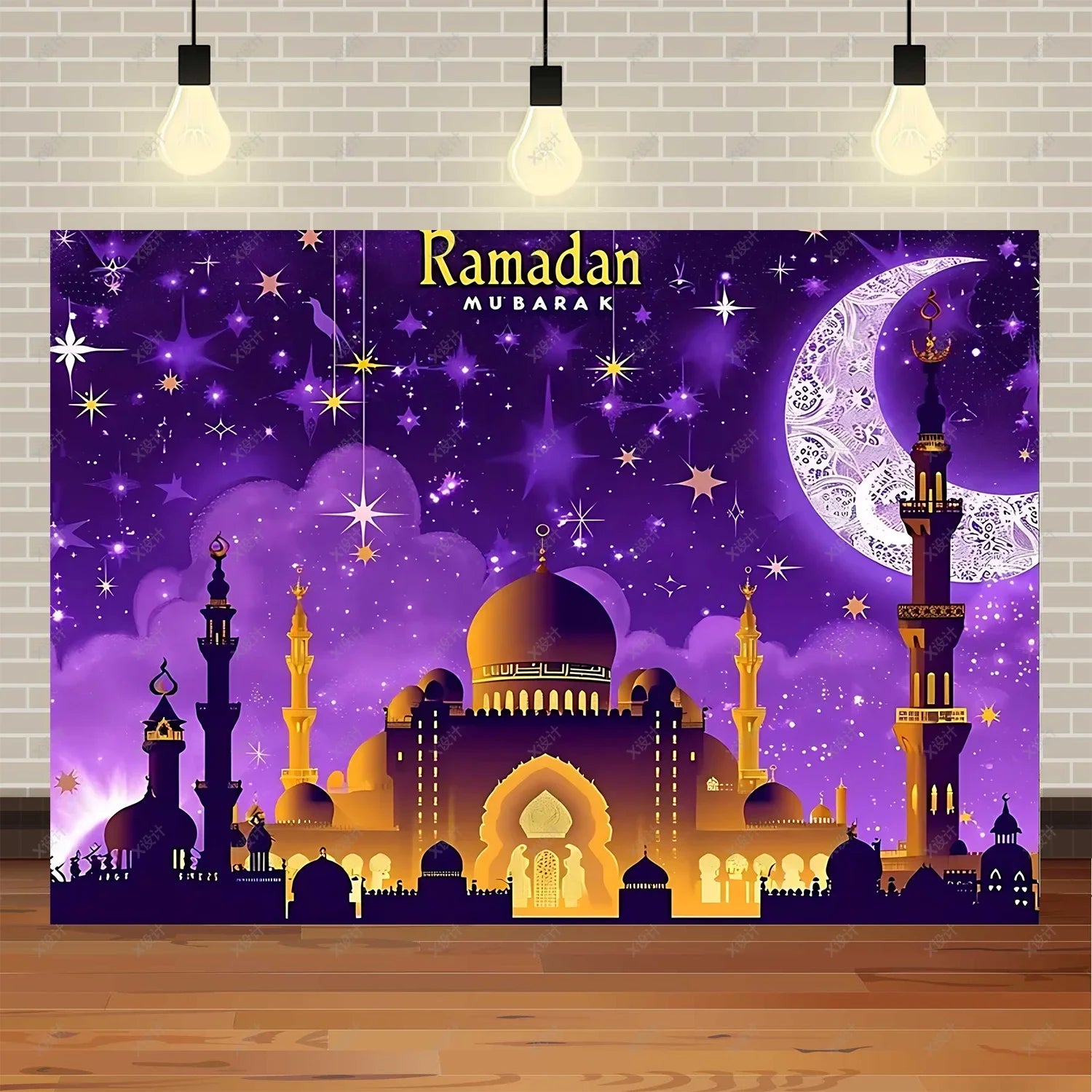 Ramadan Mubarak banner background, celebrating Eid al Fitr Islamic Muslim evening party decoration banner shooting background
