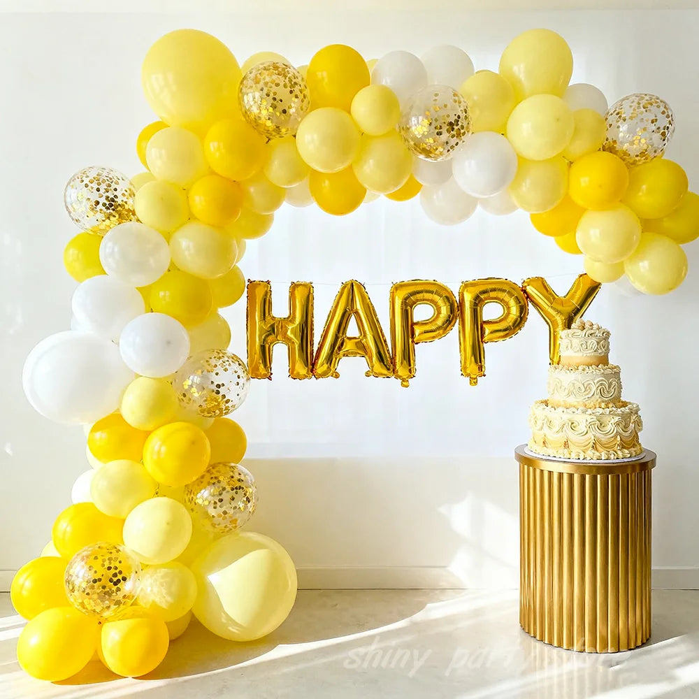NEW Yellow Balloon Decoration Macaron Yellow Latex Balloons Gold Glitter Balloon Set Birthday Wedding Event Scene Decoration