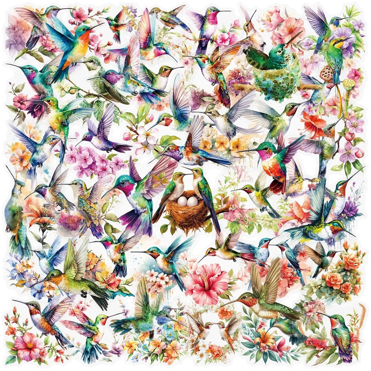 50/100PCS Cartoon Hummingbird Flower PET Graffiti Stickers Aesthetic Stationery DIY Decoration Scrapbooking Laptop Skateboard
