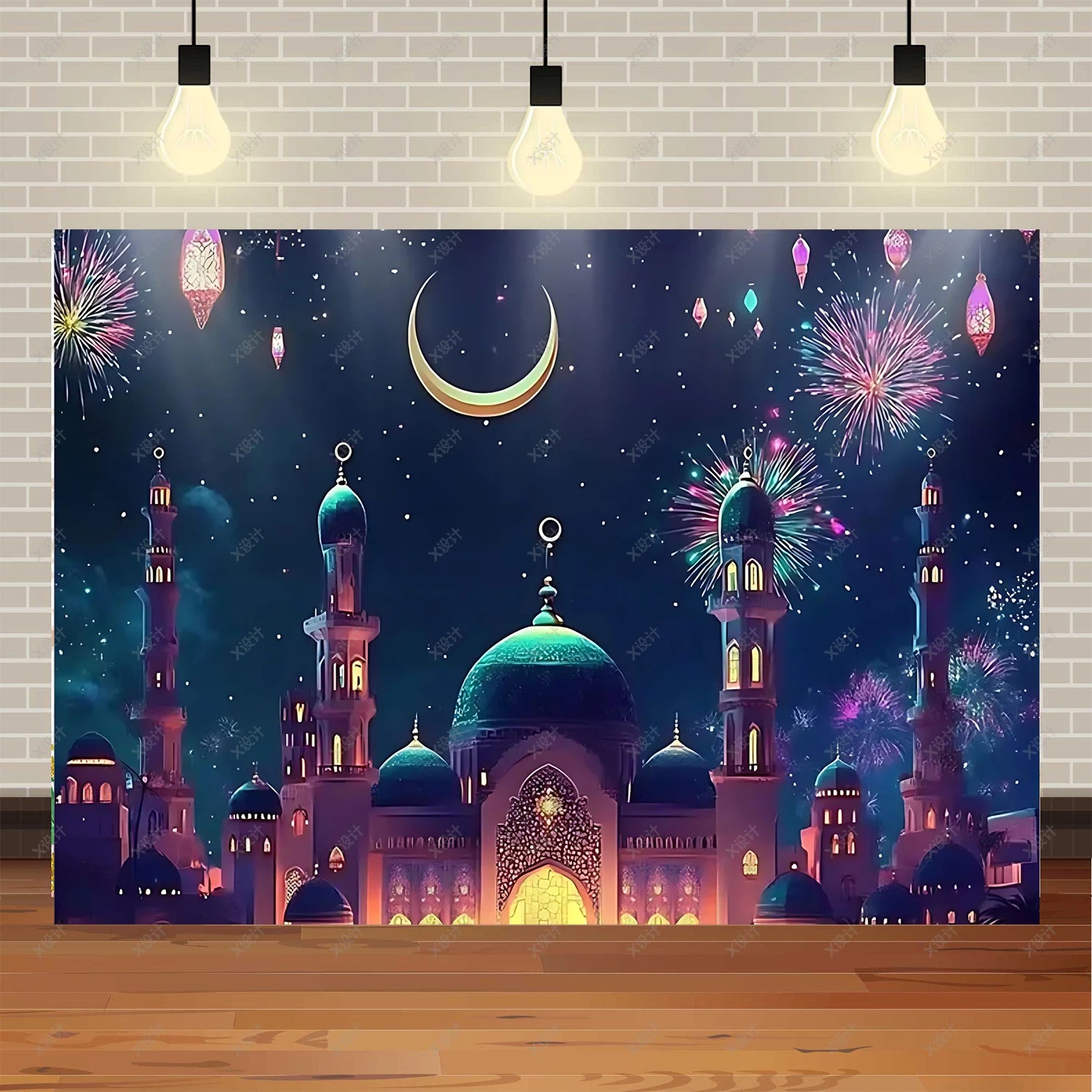 Ramadan Mubarak banner background, celebrating Eid al Fitr Islamic Muslim evening party decoration banner shooting background