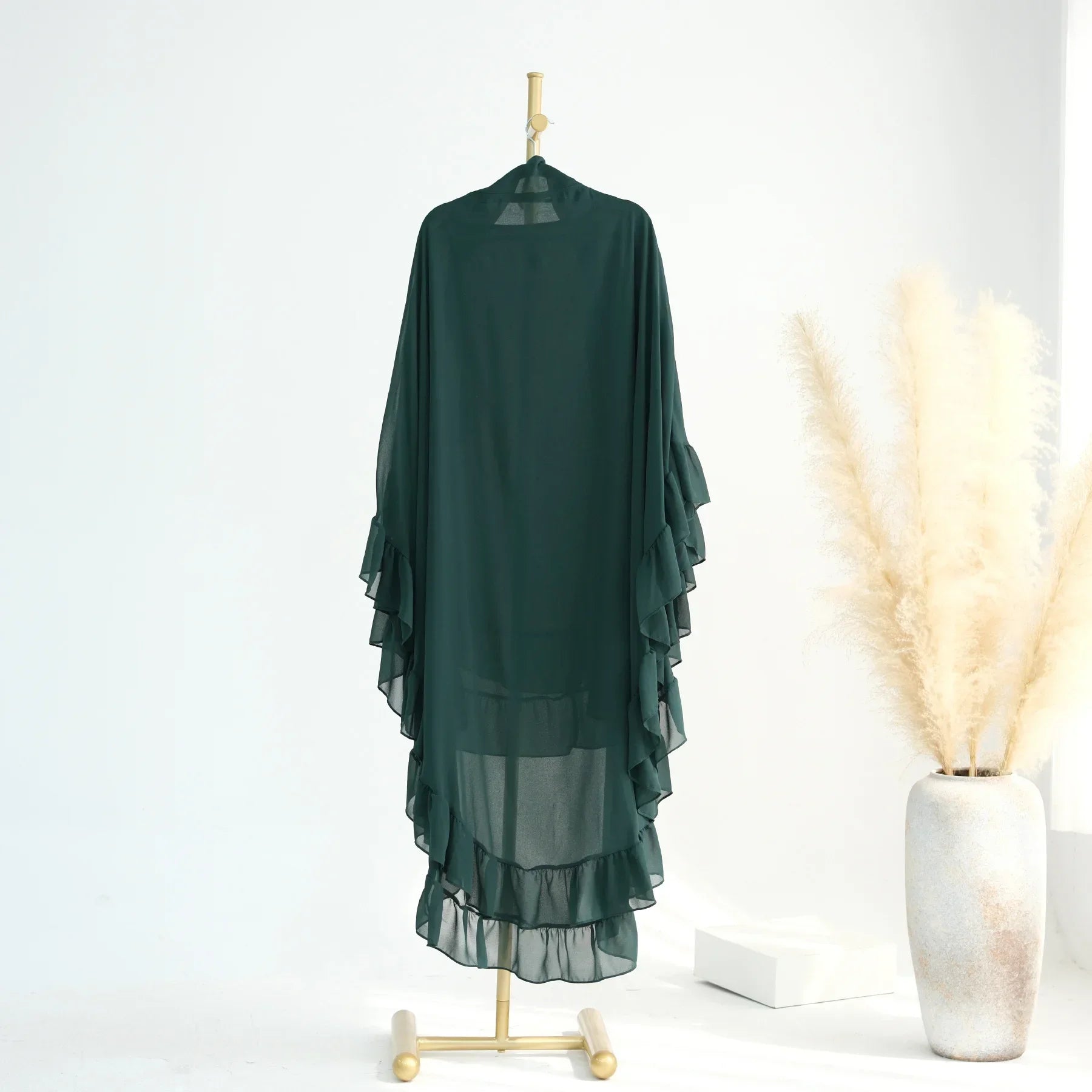 Ruffles Extra-long 2 Layers Chiffon Khimar, Sweet Muslim Women Hijab Scarf, Dubai Turk Islamic Clothing, Headscarf, Ramadan Eid