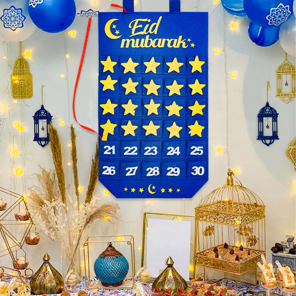 Eid Advent Calendar Ramadan Decoration for Home 2026 Ramadan Kareem Hanging Calendar Islamic Muslim Eid Al Adha Party Supplies