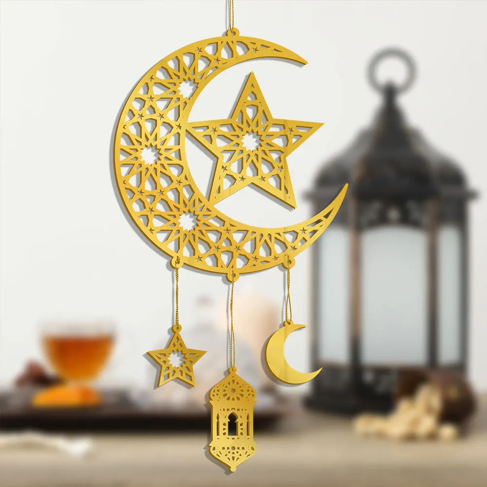 1PC Acrylic Ramadan Kareem Moon Star Wall Pendant Eid Mubarak Ornaments for Home Eid Al Fitr Muslim Islamic Holiday Party Decor