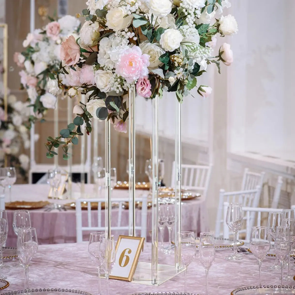 8PCS Crystal Vases for Wedding Centerpieces Acrylic Flower Stand 31.5inch Tall Pedestal Vases Display Holder for Birthday Party