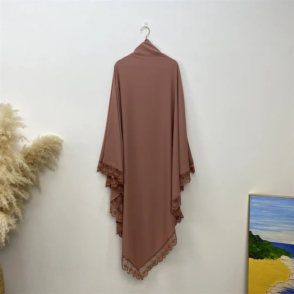 Eid Khimar Lace Long Khimar Hijab Scarf Muslim Modest Prayer Hijabs Islam Clothing Ramadan Djellaba Kebaya Jalabiya Headscarf