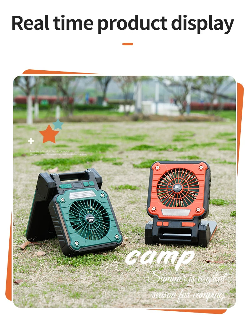 Outdoor Solar Fan Light 8 Hours Battery Foldable Tent Lantern Portable Multifunctional Camping Light Cross Border New