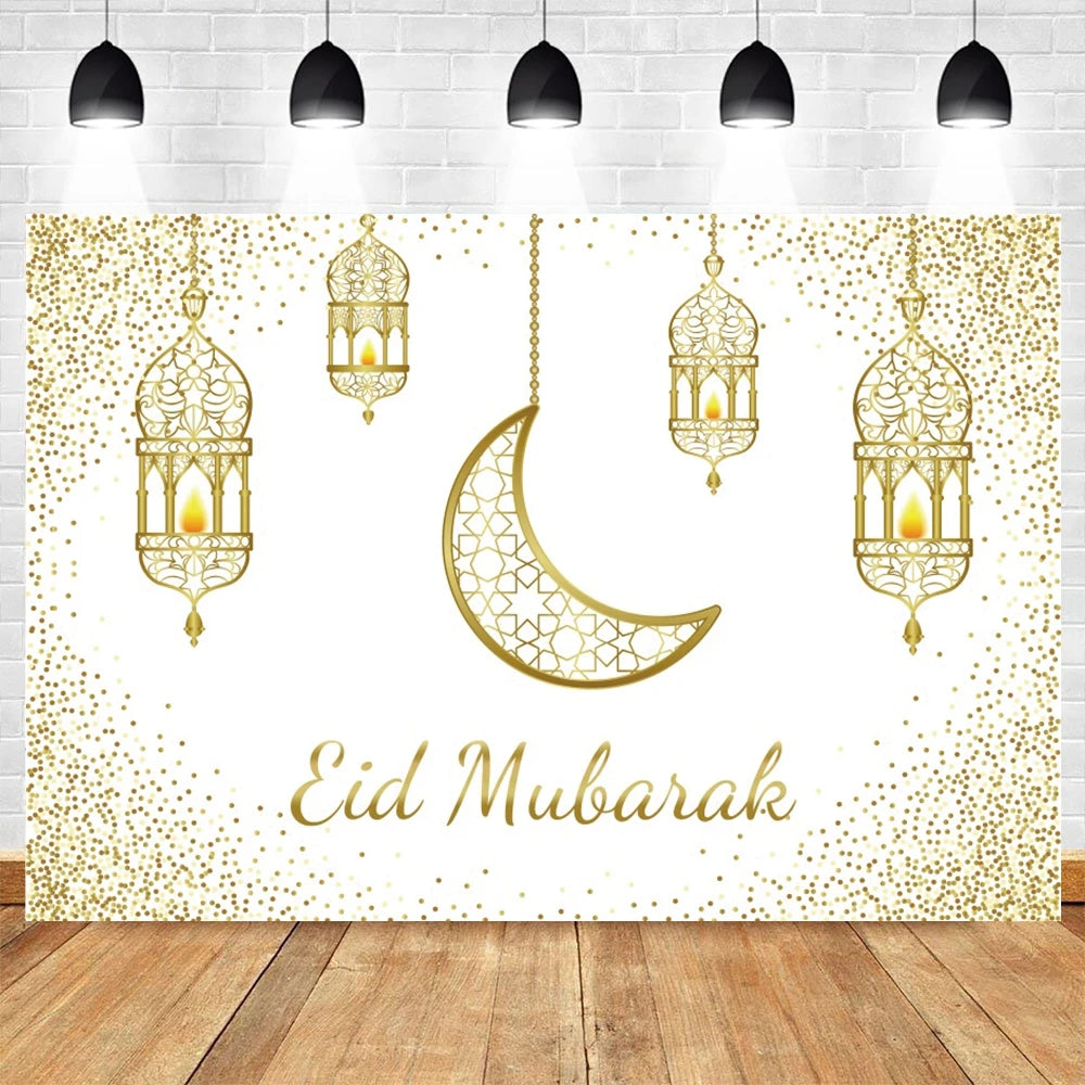 Eid Mubarak Backdrop for Photography EID Al Adha Muslim Ramadan Kareem Moon Lantern Islamic Eid al-Fitr Photo Background Props