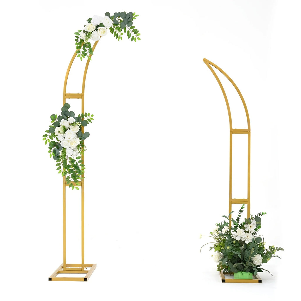 Ox Horn Floral Arch Stand Backdrop Heavy Duty Wedding Party Photo Booth Decor Adjustable Event Props Half Moon Curved Shelf