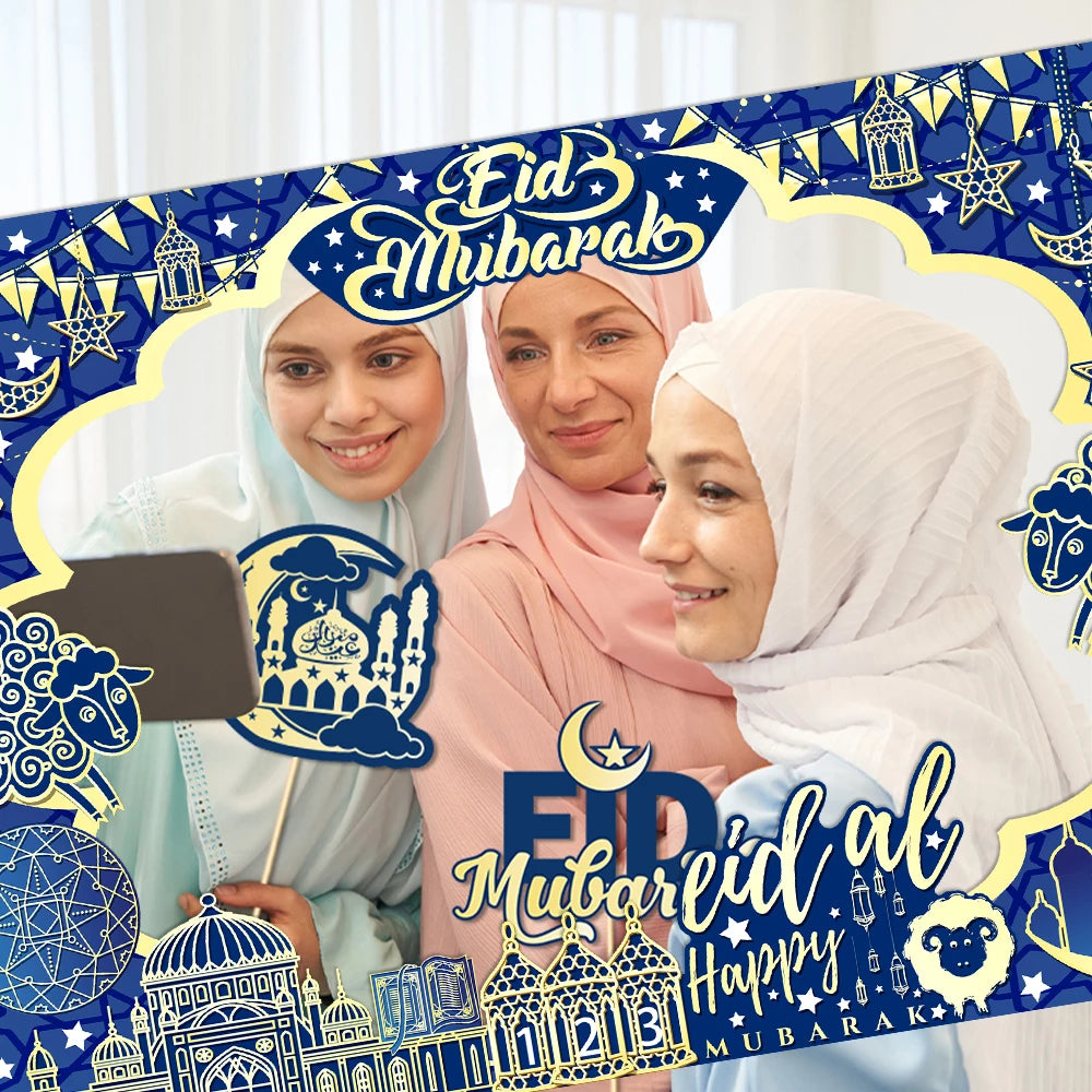 Ramadan Photo Booth Props Eid Mubarak Moon Star Lantern Photo Frame Selfie Ramadan Decorations 2025 Islamic Famliy Friends Gift
