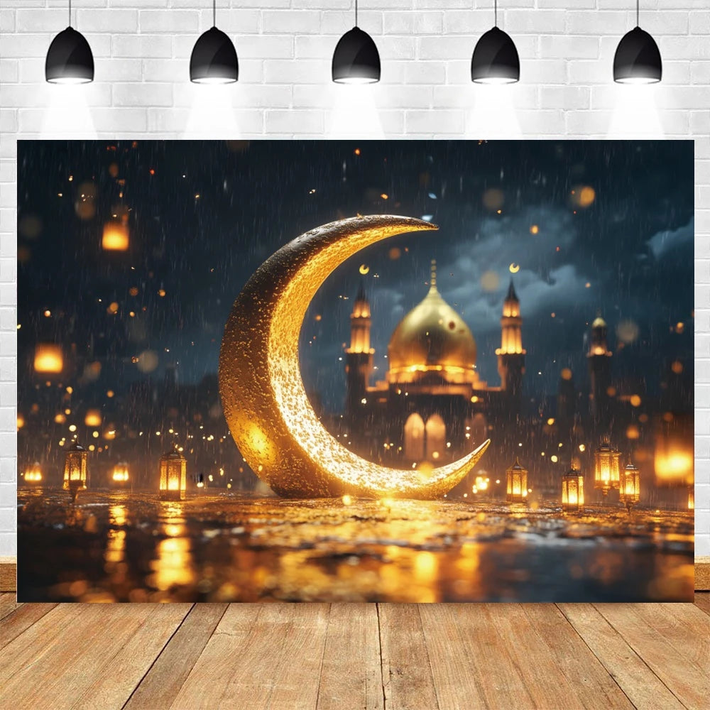 Eid Mubarak Ramadan Decoration Photography Background Islamic Muslim Mosque Moon Eid al Fitr Family Party Photo Backdrop Banner