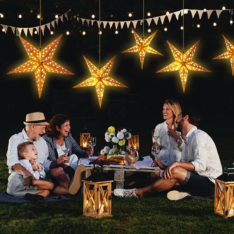 30-60cm Hollow Star Lights Eid Mubarak LED Star Lantern Pendants Ramadan Wedding Decoration Islamic Muslim Party Home Decor Gift