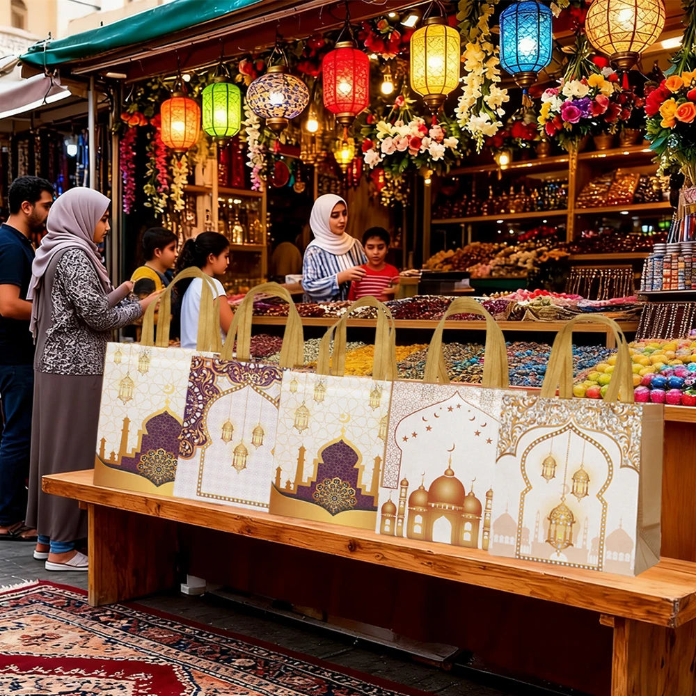 6/12pcs Eid Mubarak Non-Woven Gift Bags with Handle Ramadan Gift Packaging Bag Ramadan Kareem Decor Islamic Festival Party Favor