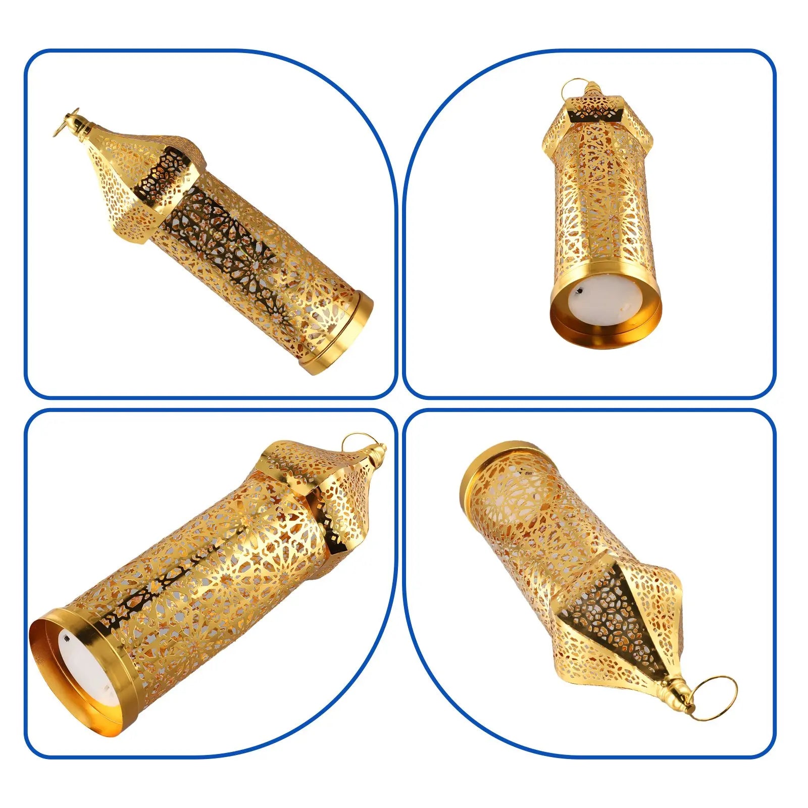 1PC Moroccan Golden Hollow Iron Lantern Ramadan Home Decoration Light Ornaments Gold Lanterns Moroccan Home Crafts Decoration