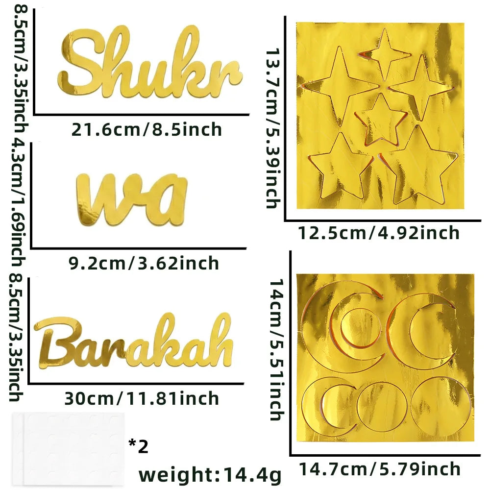 Ramadan Eid Moon Festival Party Decor - Gold Hollow - Star Crescent Letter Wall & Window Stickers
