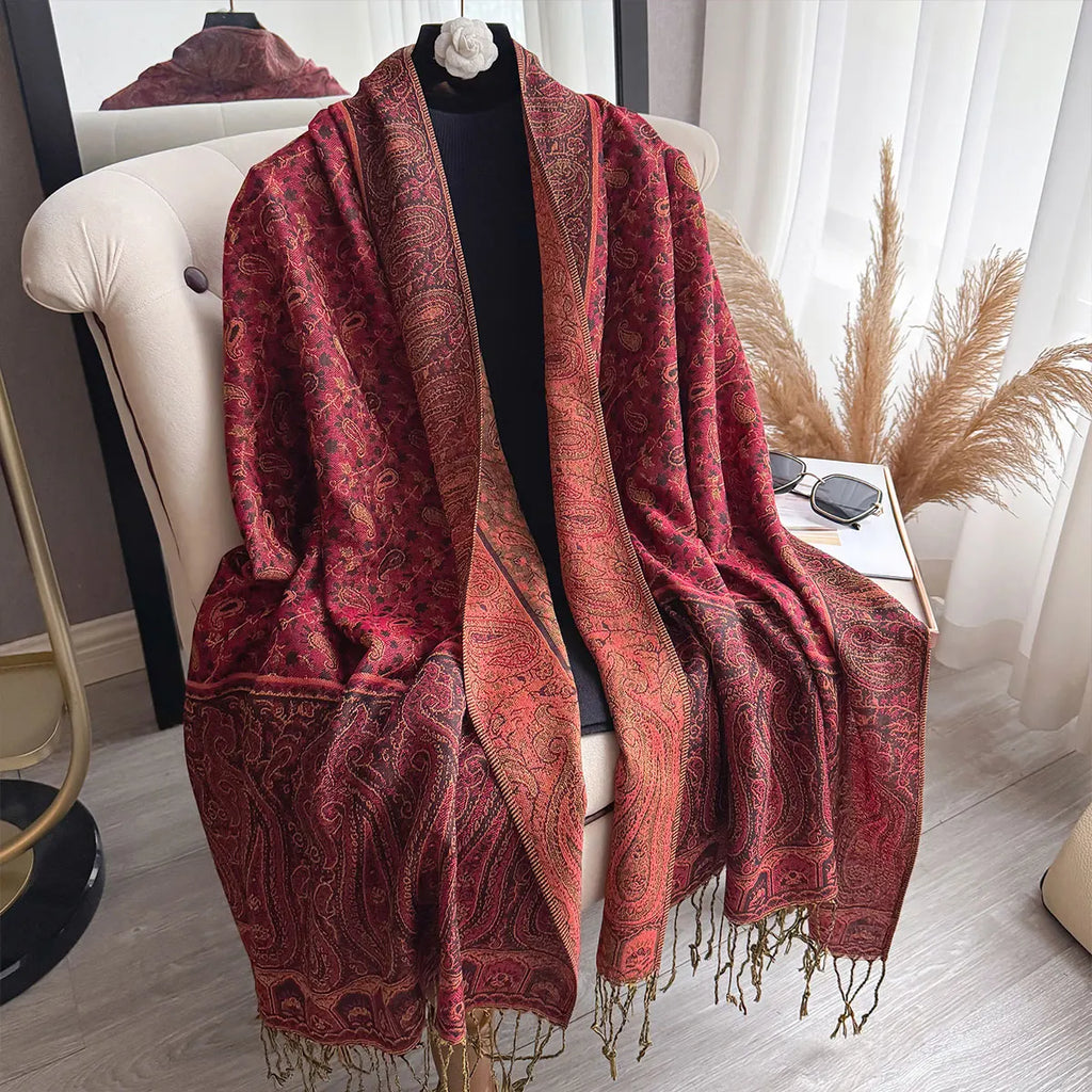 Large Size Pashmina Shawl Tassel Paisley Small flowers Element Scraf Casual Outdoor Wear Muslim Headscarf Elegant Wrap for Women