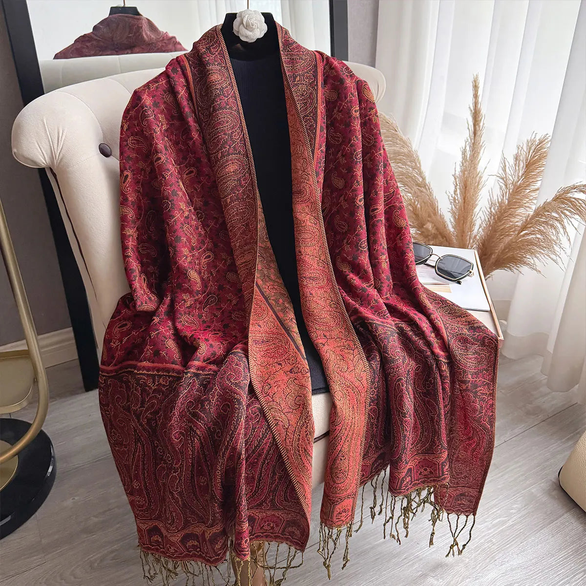 Large Size Pashmina Shawl Tassel Paisley Small flowers Element Scraf Casual Outdoor Wear Muslim Headscarf Elegant Wrap for Women
