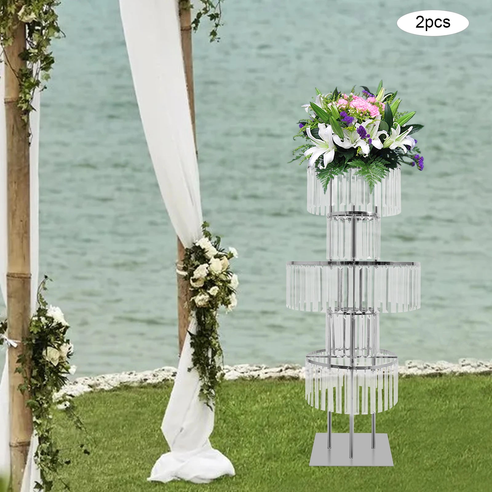 2PCS 5-tier Crystal Flower Stand Wedding Centerpieces Crystal Vases Premium Display Shelf for Party Table Decor Gold/Silver