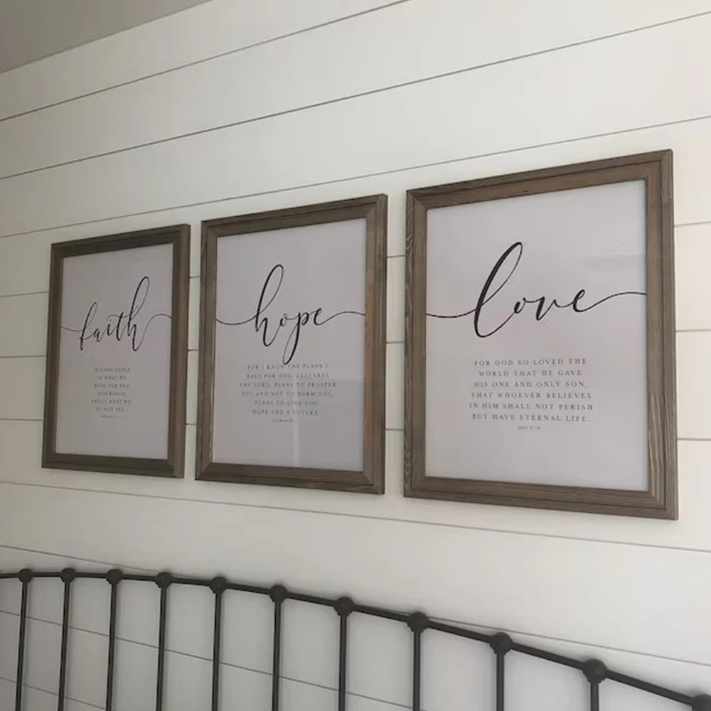 3pcs/Set Faith Hope Love Bible Verse Scripture Quote Hebrews 11 Wall Art Print Pictures For Christian Home Decor