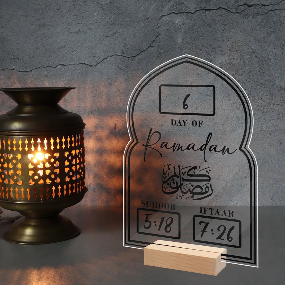 Reusable Acrylic Ramadan Calendar Board Wooden Base Table Ornament with Pen Mubarak Eid Advent Day Suhoor Iftaar Countdown Gifts