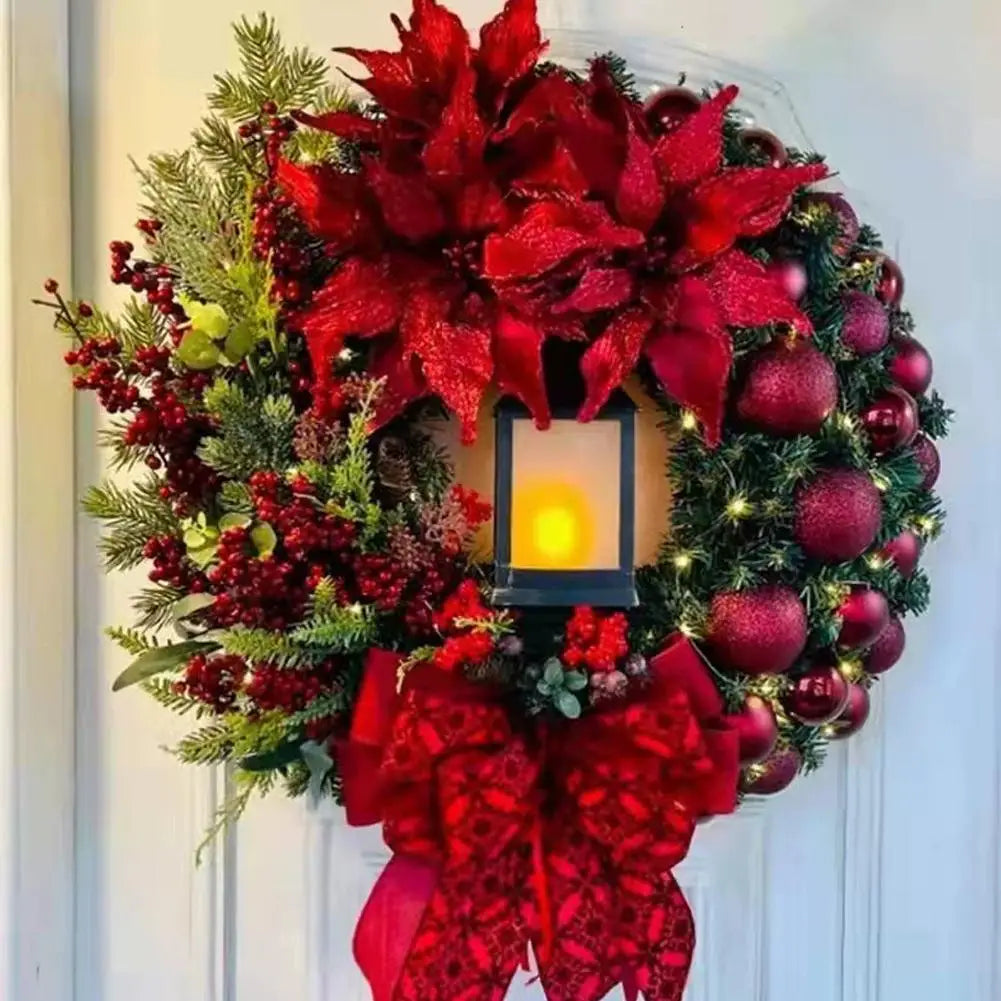 Flower Bow Ball Christmas Wreath With Oil Lamp Navidad Party Wedding Door Window Wall Fireplace Staircase Balcony Decoration