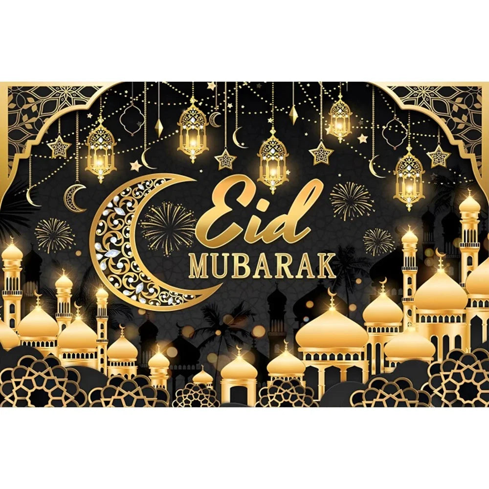 Eid Mubarak Backdrop Ramadan Kareem Islam Mosque Muslim Moon Lantern Eid Al-fitr Family Party Decor Banner Photo Background