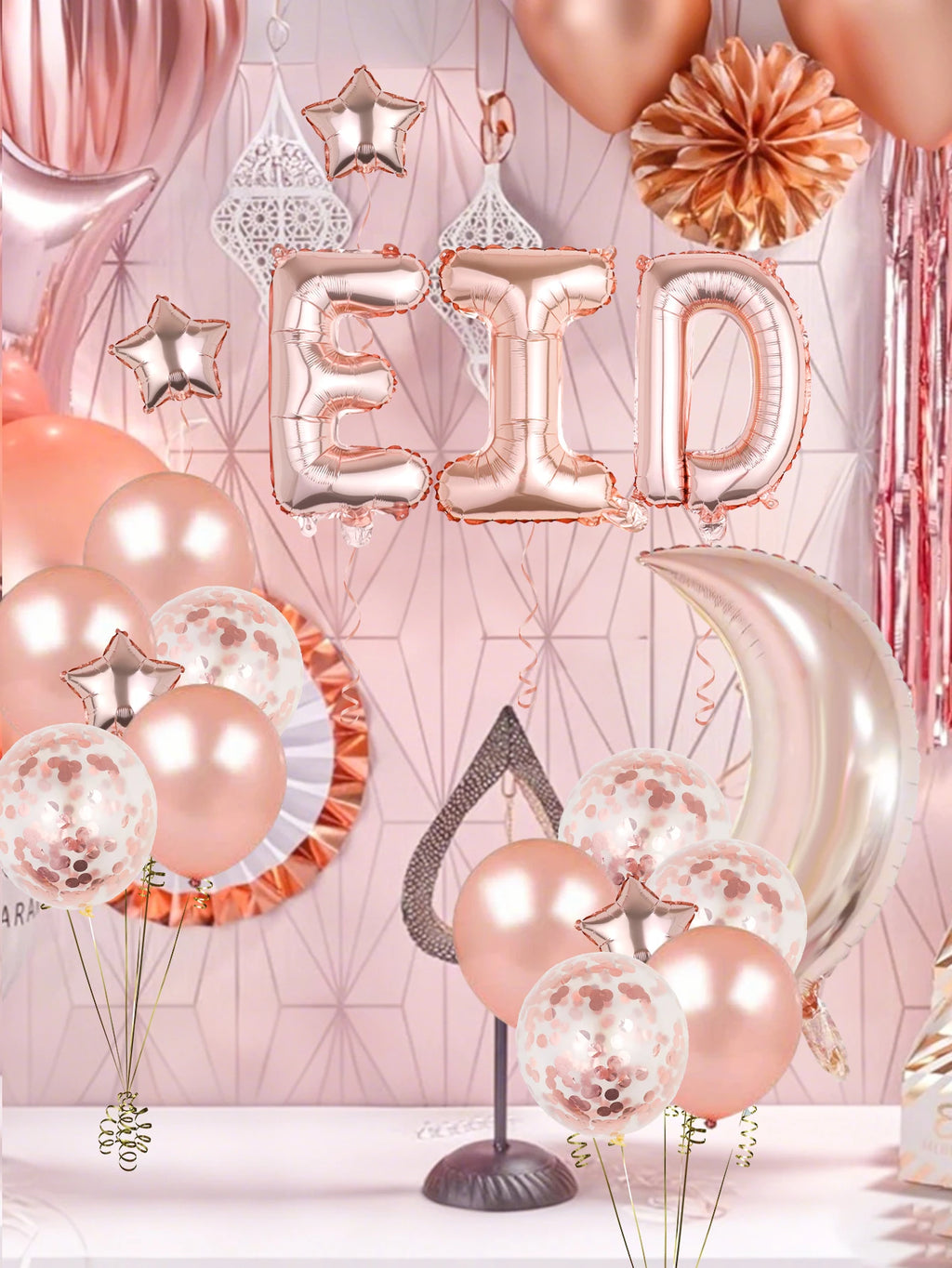 23pcs Rose gold Ramadan balloon set, suitable for celebrating Ramadan Kareem, Eid Mubarak, Ramadan parties.