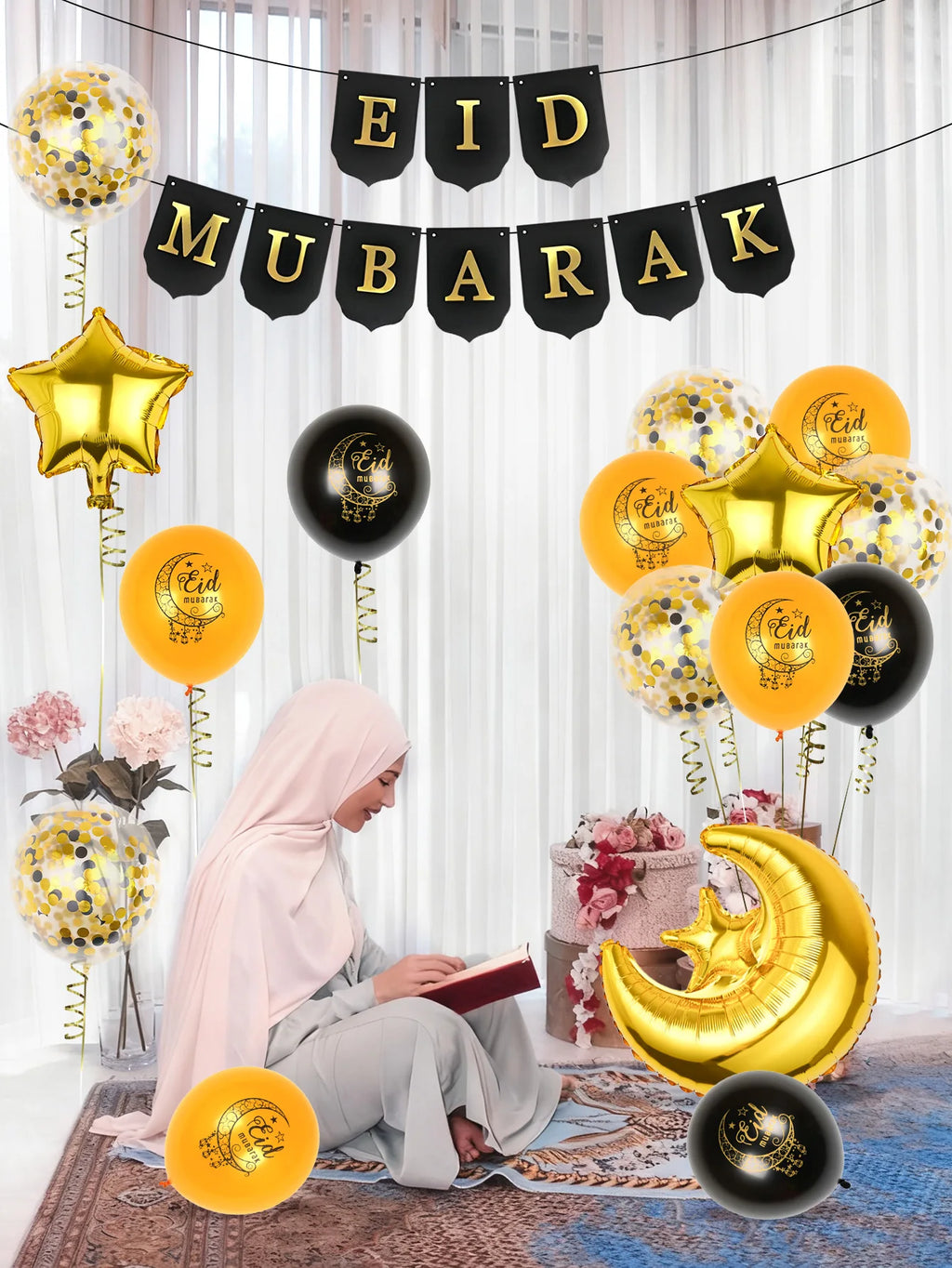 19pcs Eid balloon set, suitable for Ramadan, Eid Mubarak, Ramadan, family Eid decorations, Ramadan Kareem, Ramadan Mubarak