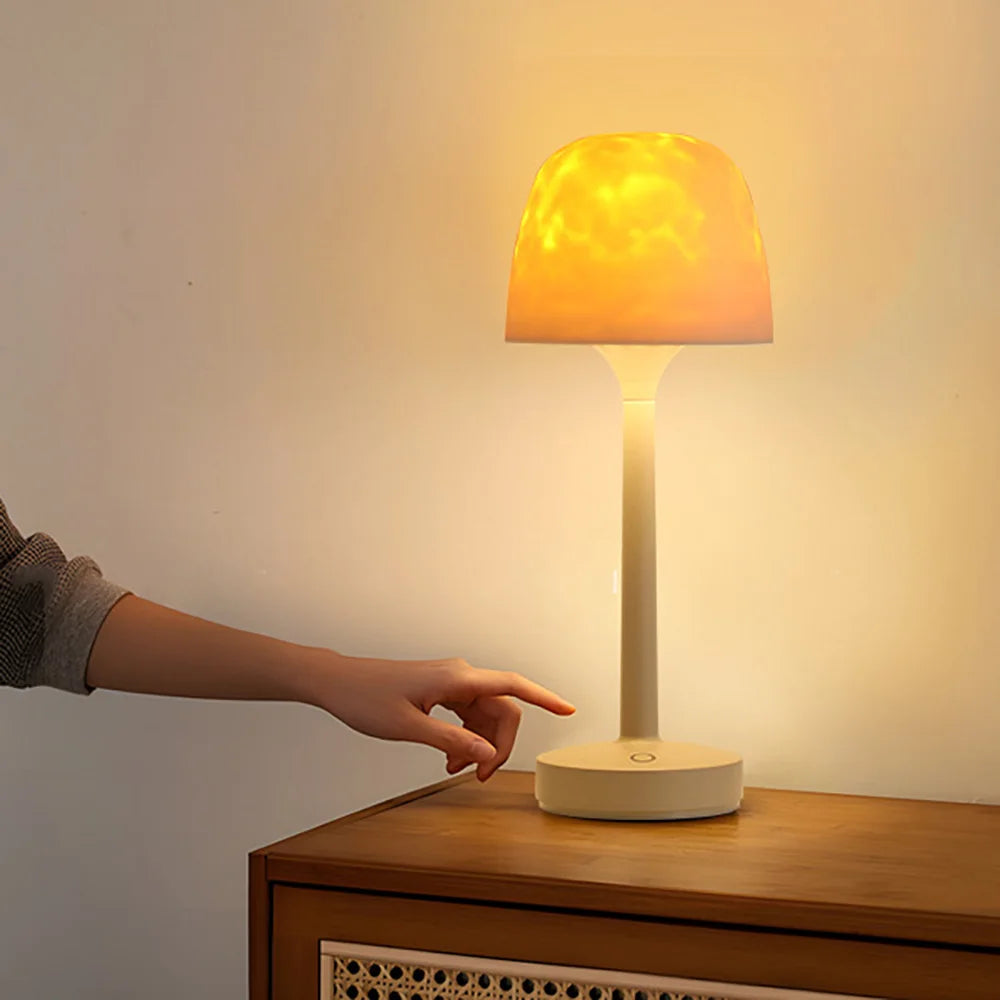 16 Color Water Ripple Atmosphere Desk Lamp Mushroom Table Lamp LED High Footed Desk Lamp with Remote Projection Atmosphere Light