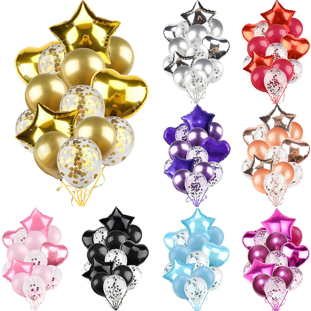 Heart Star Balloon Metallic Balloons 14pcs Gold Red Blue Pink Confetti Baloon Set For Happy Birthday Baby Shower Wedding Globos