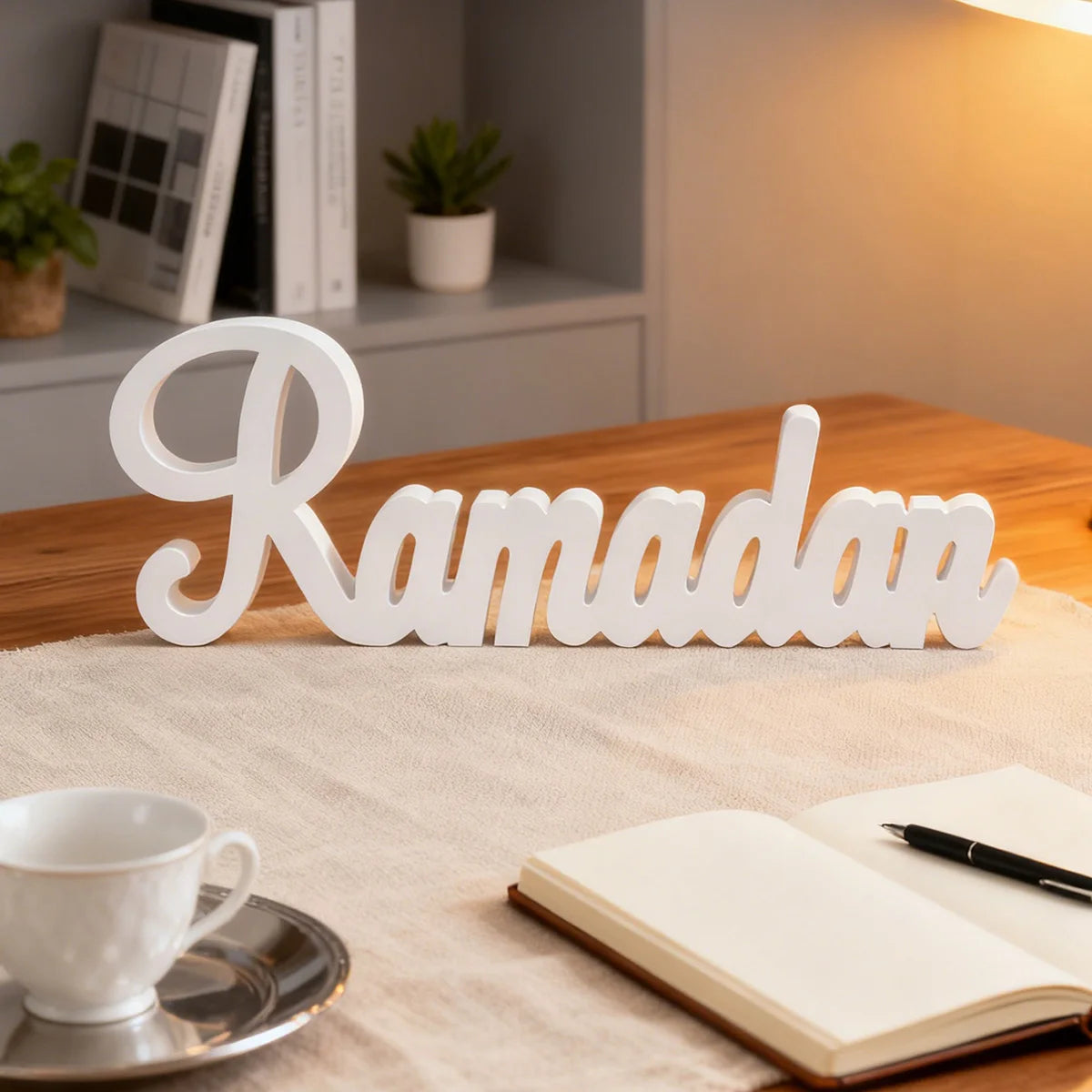 1PC, a creative and simple white snowflake board material mubarak and Ramada letter decorative item