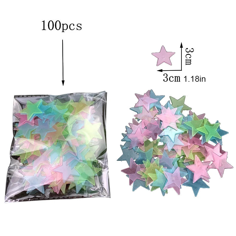100/50/3pcs Glow In The Dark 3D Star Moon Wall Stickers Glow Sticker Christmas New Year Bedroom Ceilings Decor Glow Wall Sticker