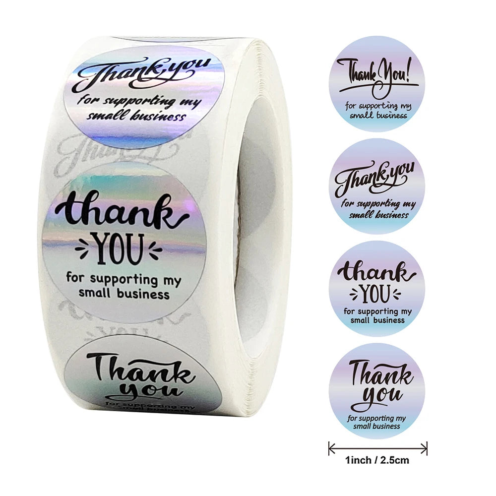 100-500pcs Rainbow Laser Thank You Stickers 1inch Small Business Stickers  Adhesive Labels for Boutiques Wrapping Supplies